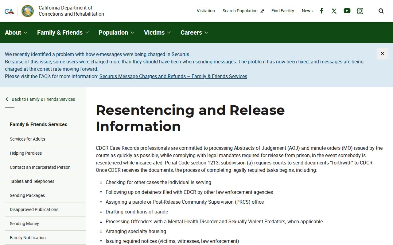 Correctional Training Facility CDCR release information source