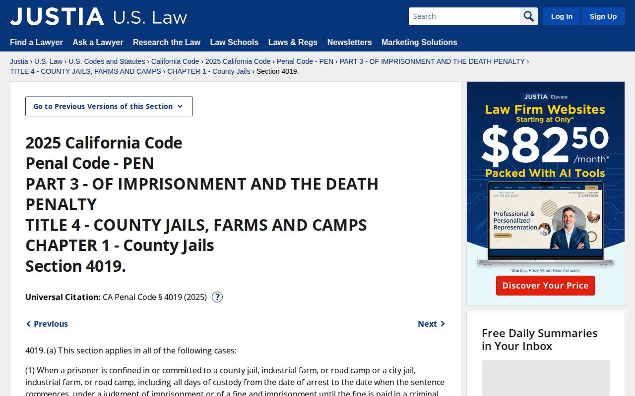 California Penal Code section 4019 county jail conduct credits