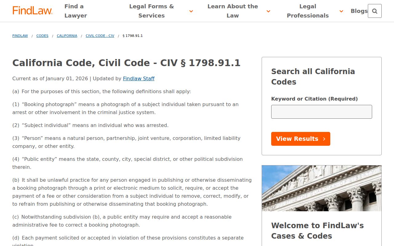 California Civil Code booking photo law for Monterey County released inmate mugshots