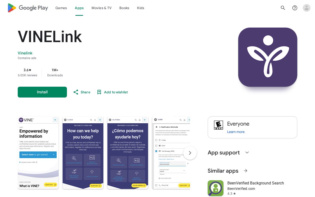 VINELink Android app listing