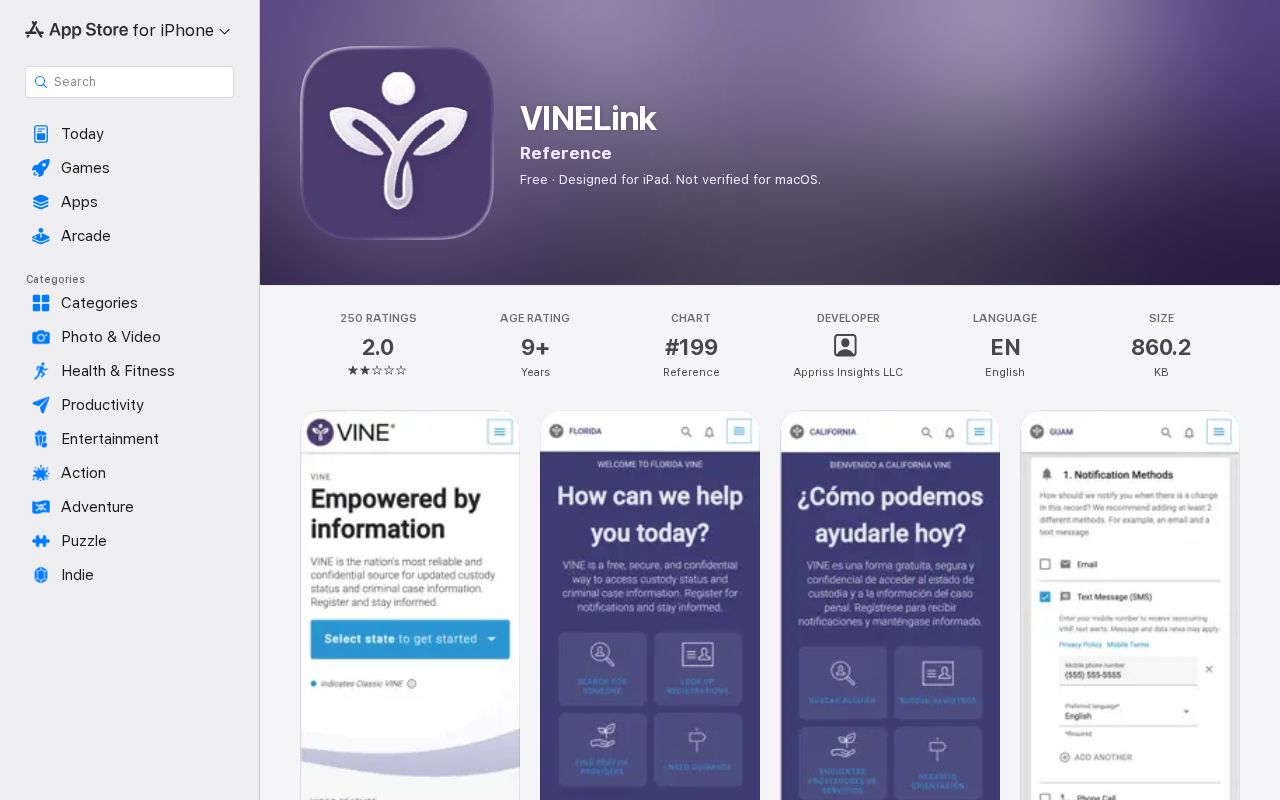 VINELink iOS app listing